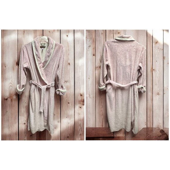Stan Herman Womens Plush Fleece Bathrobe Light Pink Waffle Knit Cuffs - Picture 1 of 10